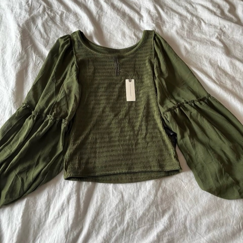 Anthropologie Olive Green Smocked Blouse